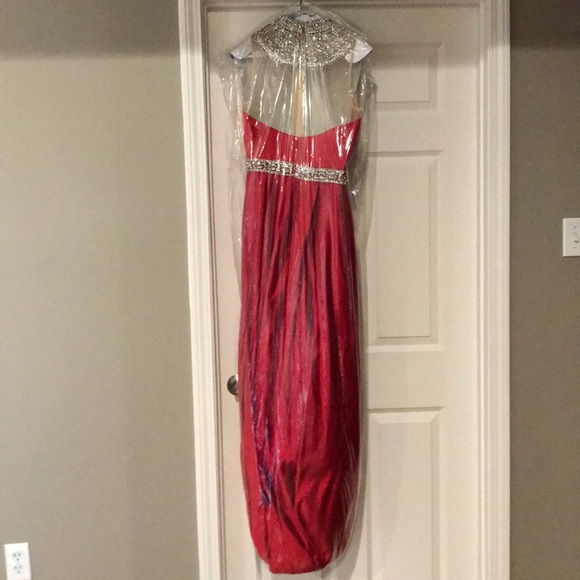 Jovani red embellished high neck formal-SOLD - Picture 2 of 7